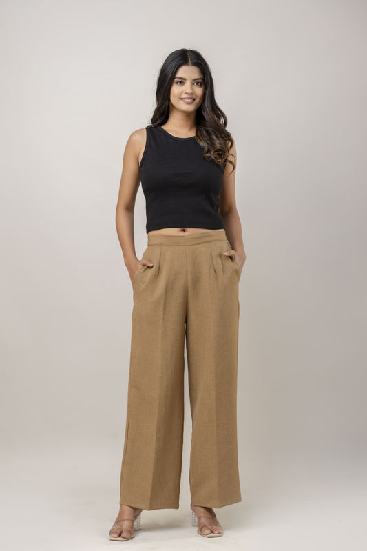 Women Beige Cotton Plazo Pant