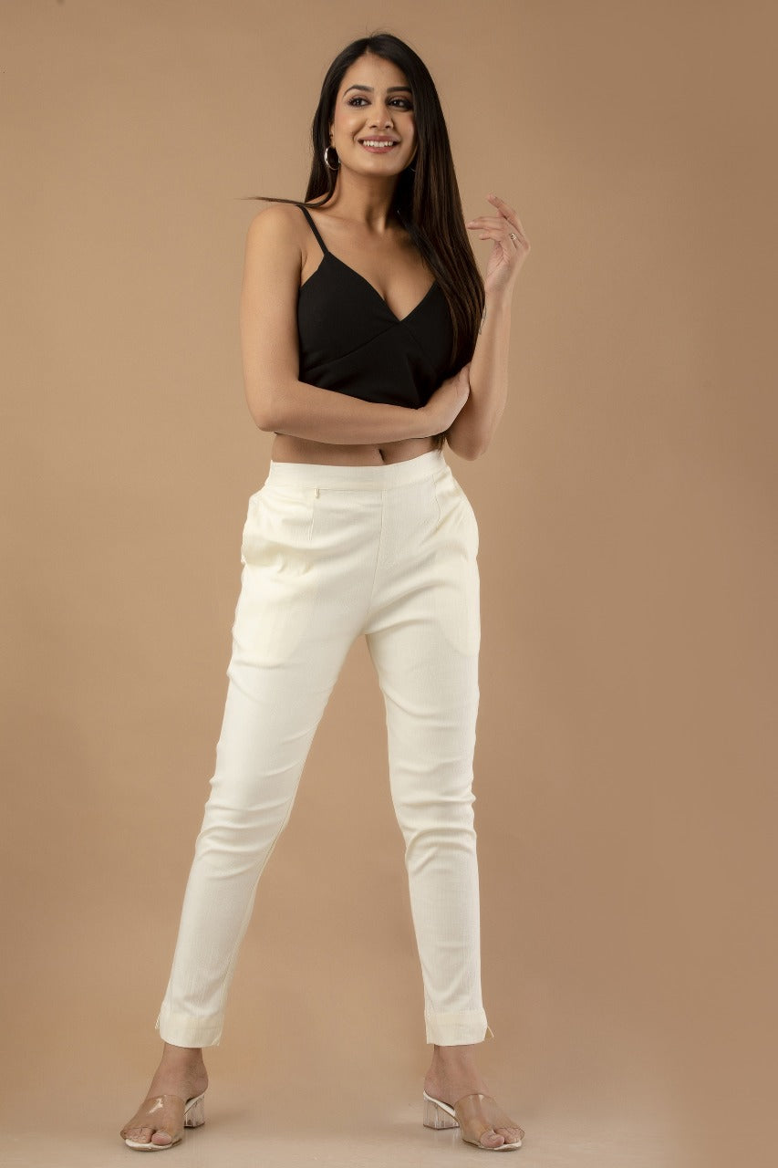Women White Pure Cotton Pant