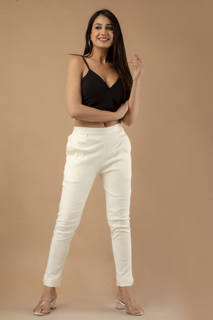 Women White Pure Cotton Pant