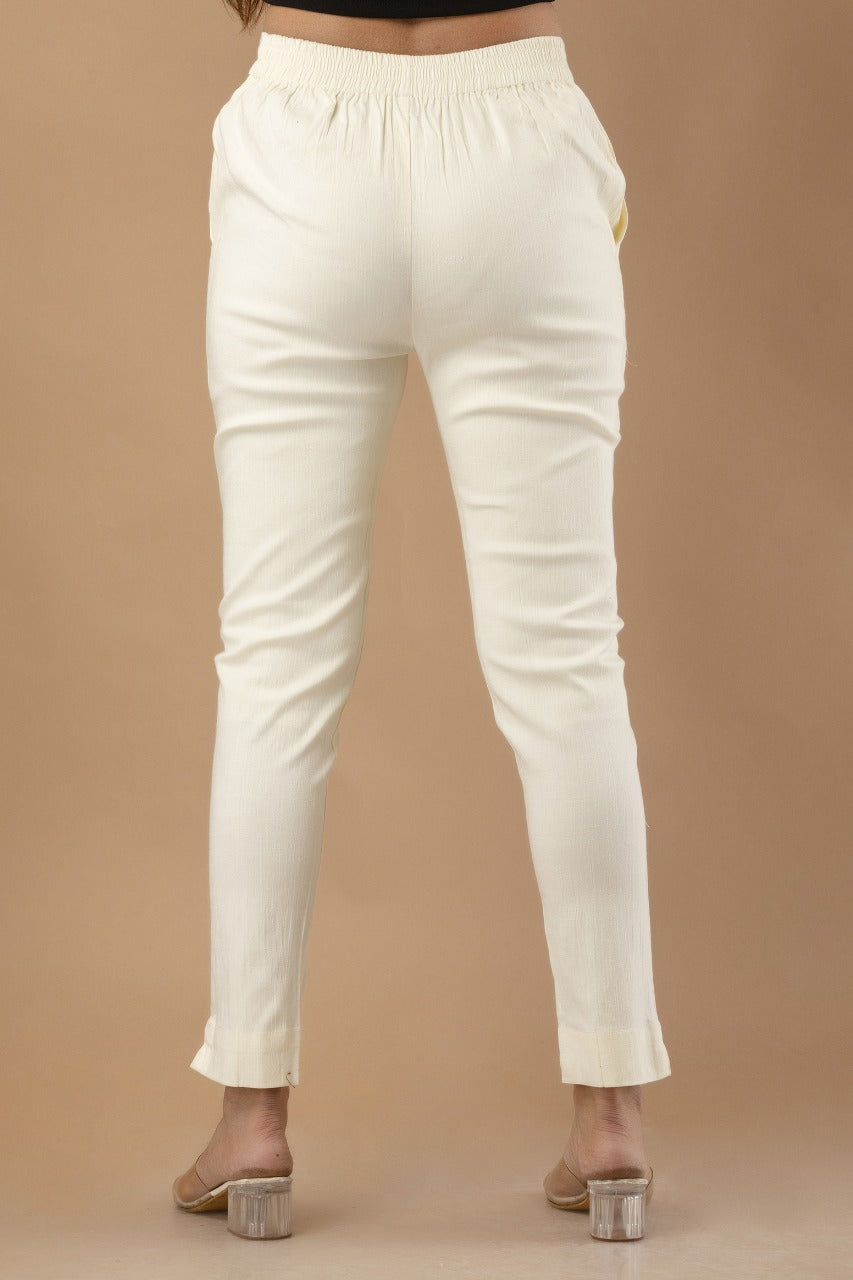 Women White Pure Cotton Pant