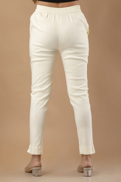 Women White Pure Cotton Pant