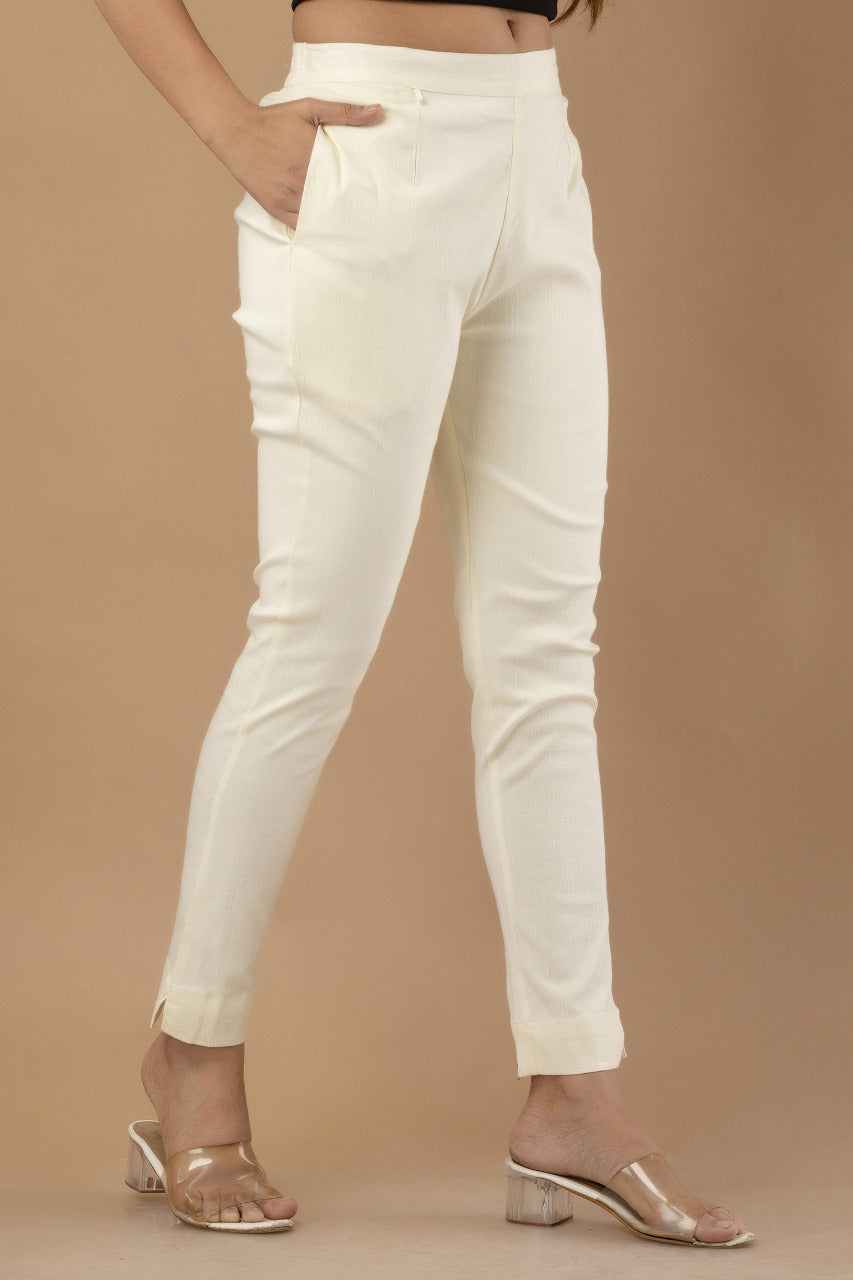Women White Pure Cotton Pant