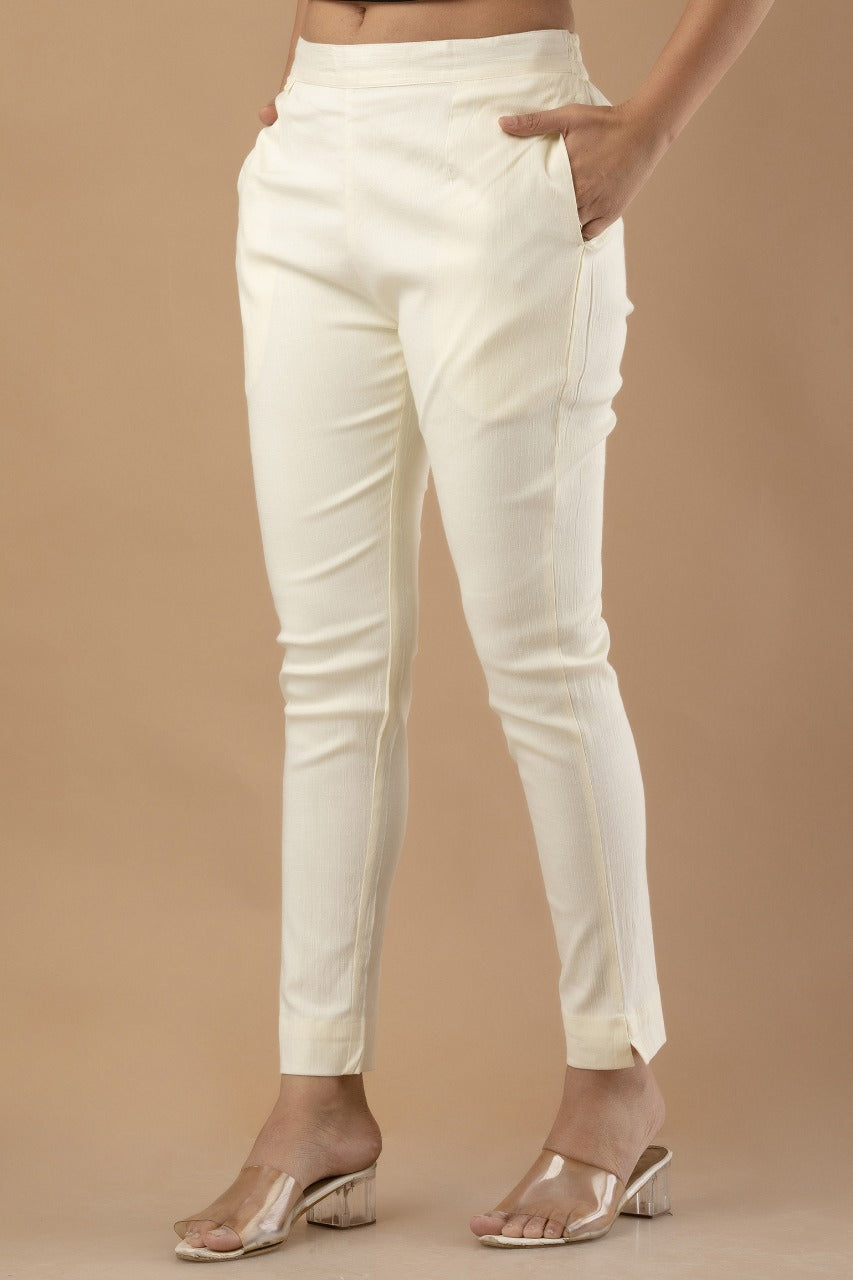 Women White Pure Cotton Pant