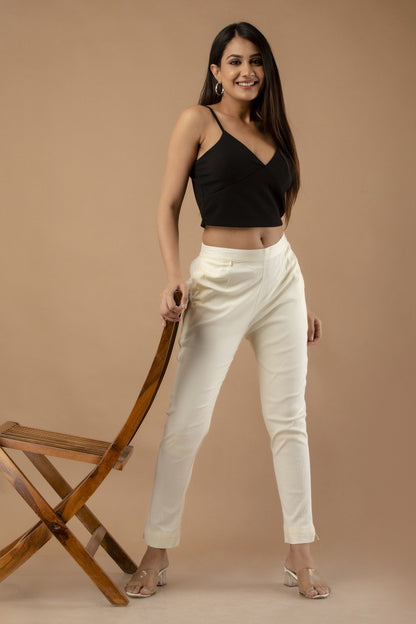 Women White Pure Cotton Pant