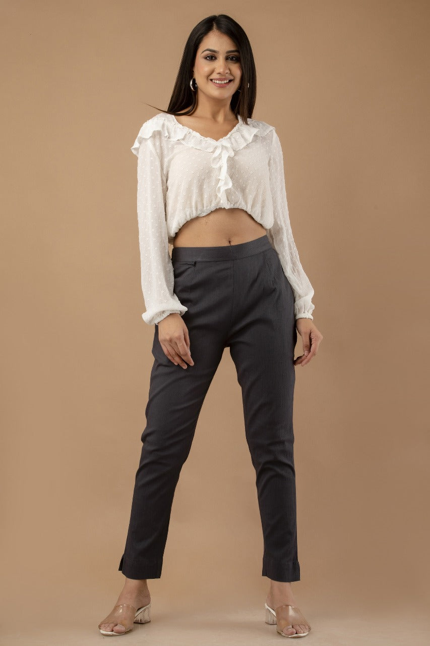 Women Gray Pure Cotton Pant