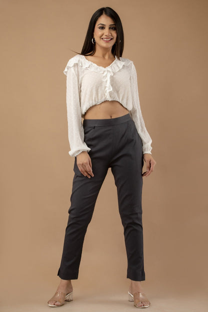 Women Gray Pure Cotton Pant