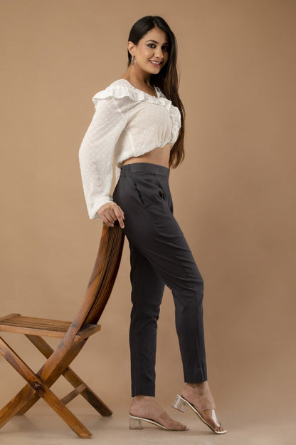 Women Gray Pure Cotton Pant